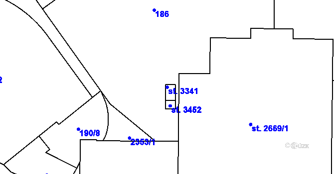 Parcela st. 3341 v KÚ Otrokovice, Katastrální mapa