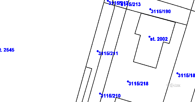Parcela st. 3115/211 v KÚ Otrokovice, Katastrální mapa