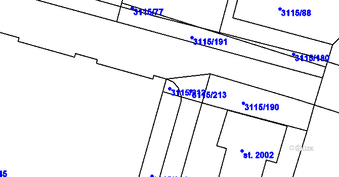 Parcela st. 3115/212 v KÚ Otrokovice, Katastrální mapa