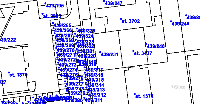 Parcela st. 439/231 v KÚ Otrokovice, Katastrální mapa