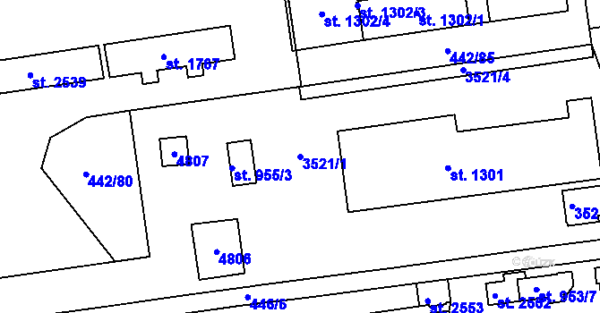 Parcela st. 3521/1 v KÚ Otrokovice, Katastrální mapa