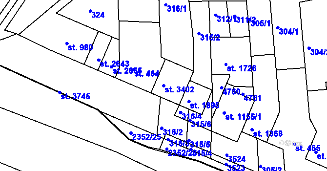Parcela st. 3402 v KÚ Otrokovice, Katastrální mapa