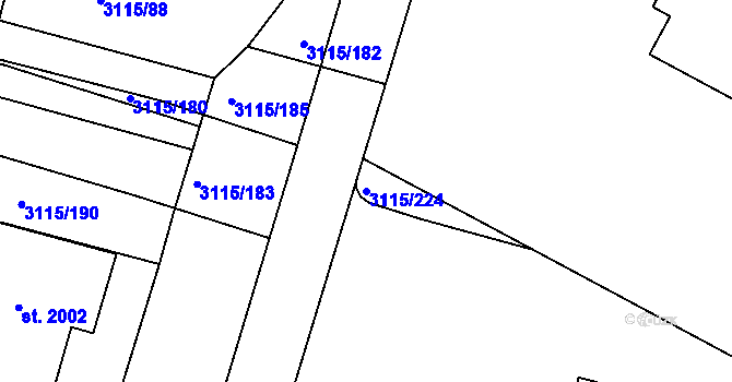 Parcela st. 3115/224 v KÚ Otrokovice, Katastrální mapa