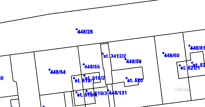 Parcela st. 3412/2 v KÚ Otrokovice, Katastrální mapa