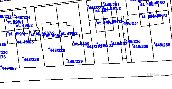 Parcela st. 448/310 v KÚ Otrokovice, Katastrální mapa