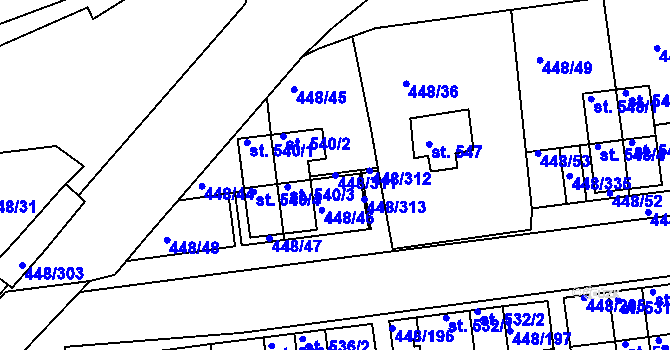 Parcela st. 448/311 v KÚ Otrokovice, Katastrální mapa