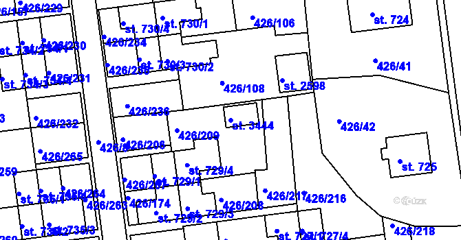 Parcela st. 3444 v KÚ Otrokovice, Katastrální mapa