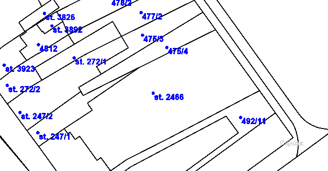 Parcela st. 2466 v KÚ Otrokovice, Katastrální mapa