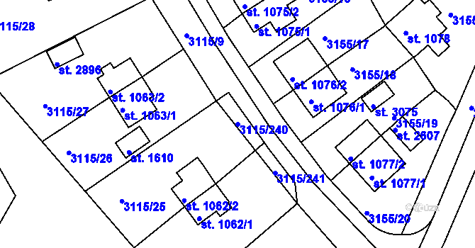 Parcela st. 3115/240 v KÚ Otrokovice, Katastrální mapa