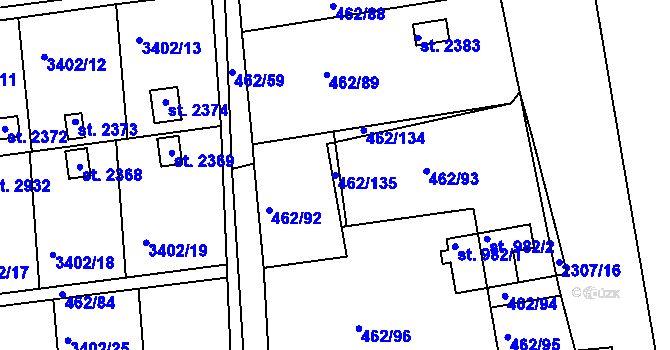 Parcela st. 462/135 v KÚ Otrokovice, Katastrální mapa