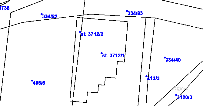 Parcela st. 3712/1 v KÚ Otrokovice, Katastrální mapa