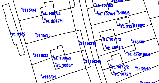 Parcela st. 3115/316 v KÚ Otrokovice, Katastrální mapa