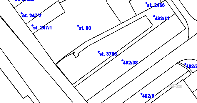 Parcela st. 3766 v KÚ Otrokovice, Katastrální mapa