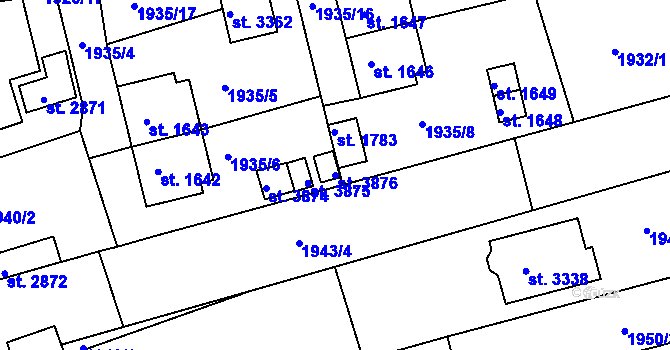 Parcela st. 3876 v KÚ Otrokovice, Katastrální mapa