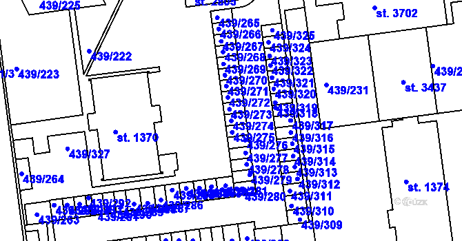 Parcela st. 439/274 v KÚ Otrokovice, Katastrální mapa