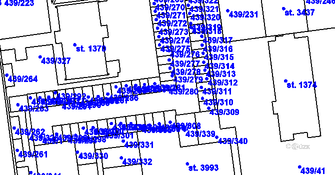 Parcela st. 439/280 v KÚ Otrokovice, Katastrální mapa