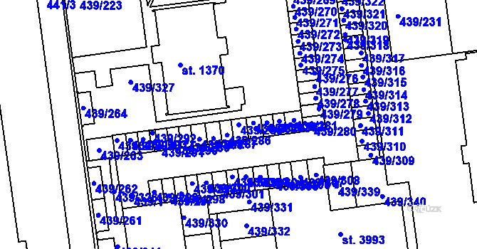 Parcela st. 439/285 v KÚ Otrokovice, Katastrální mapa