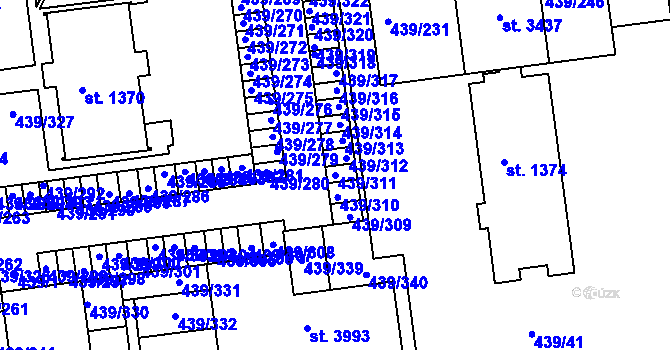 Parcela st. 439/311 v KÚ Otrokovice, Katastrální mapa