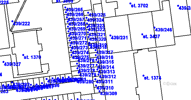 Parcela st. 439/317 v KÚ Otrokovice, Katastrální mapa