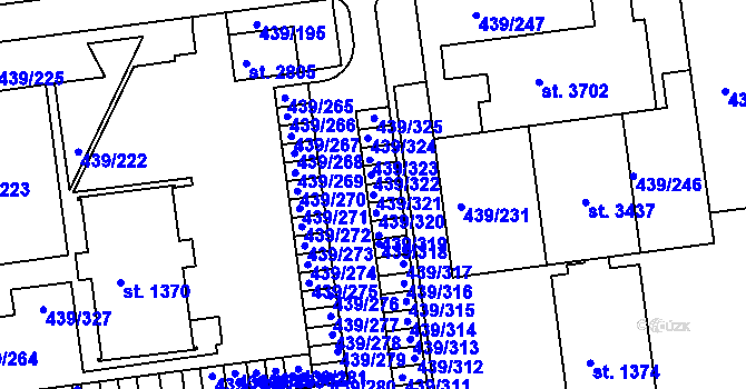 Parcela st. 439/321 v KÚ Otrokovice, Katastrální mapa