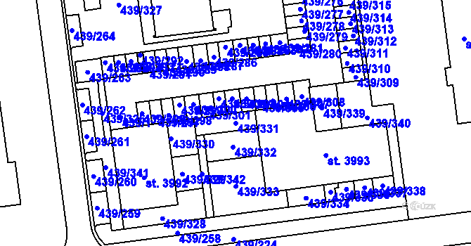 Parcela st. 439/331 v KÚ Otrokovice, Katastrální mapa