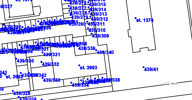 Parcela st. 439/340 v KÚ Otrokovice, Katastrální mapa