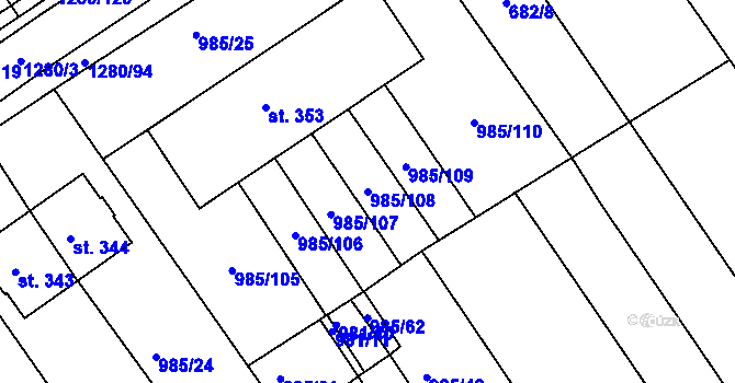 Parcela st. 985/108 v KÚ Kvítkovice u Otrokovic, Katastrální mapa