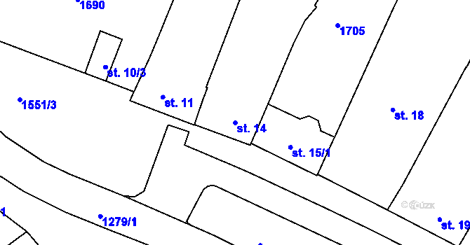 Parcela st. 14 v KÚ Kvítkovice u Otrokovic, Katastrální mapa