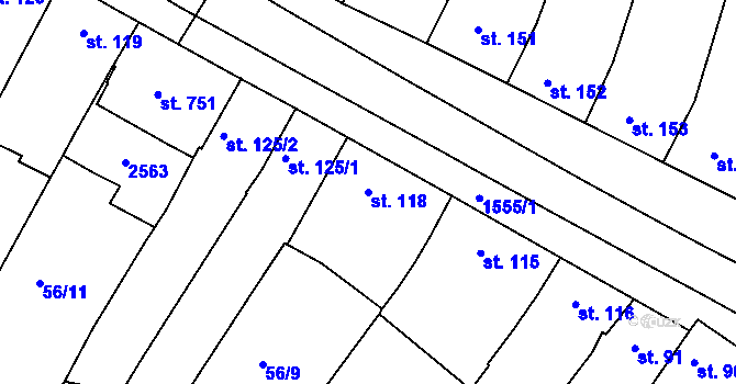 Parcela st. 118 v KÚ Kvítkovice u Otrokovic, Katastrální mapa
