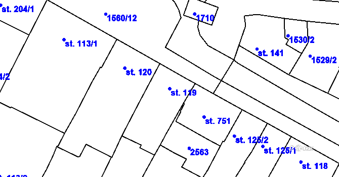Parcela st. 119 v KÚ Kvítkovice u Otrokovic, Katastrální mapa