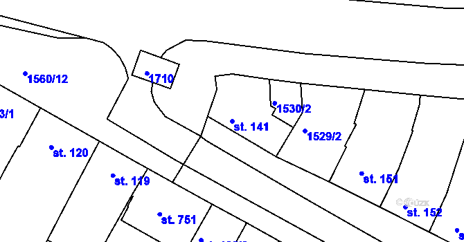 Parcela st. 141 v KÚ Kvítkovice u Otrokovic, Katastrální mapa
