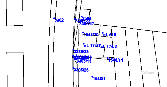 Parcela st. 174/1 v KÚ Kvítkovice u Otrokovic, Katastrální mapa