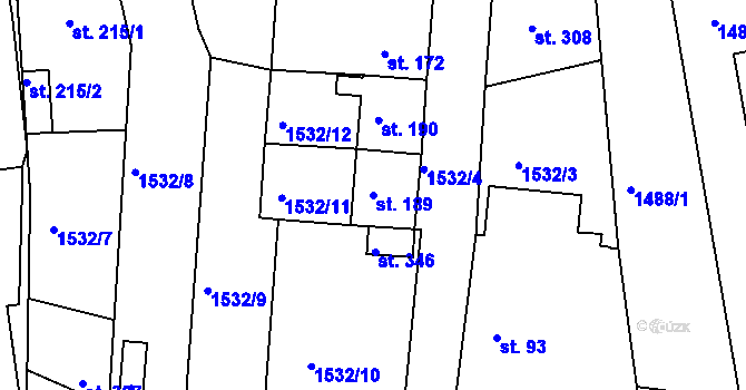 Parcela st. 189 v KÚ Kvítkovice u Otrokovic, Katastrální mapa