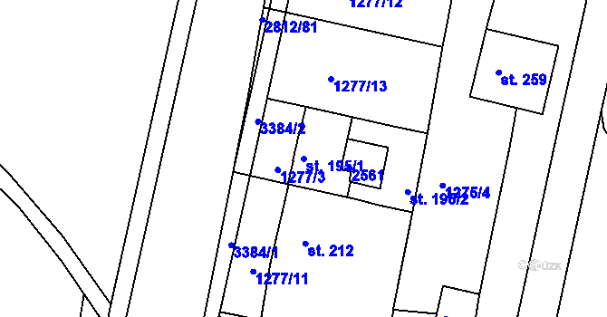Parcela st. 195/1 v KÚ Kvítkovice u Otrokovic, Katastrální mapa