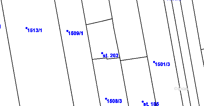 Parcela st. 203 v KÚ Kvítkovice u Otrokovic, Katastrální mapa
