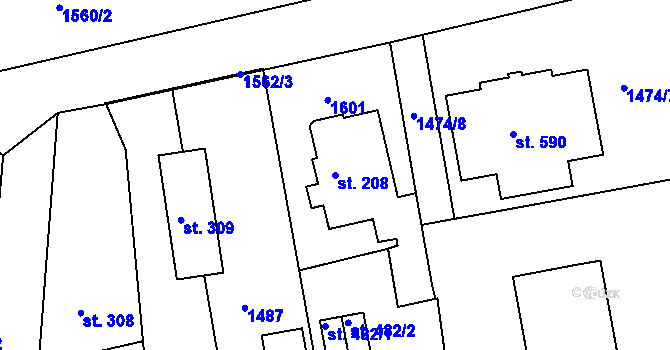 Parcela st. 208 v KÚ Kvítkovice u Otrokovic, Katastrální mapa