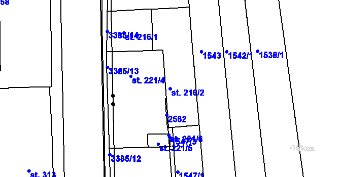 Parcela st. 216/2 v KÚ Kvítkovice u Otrokovic, Katastrální mapa