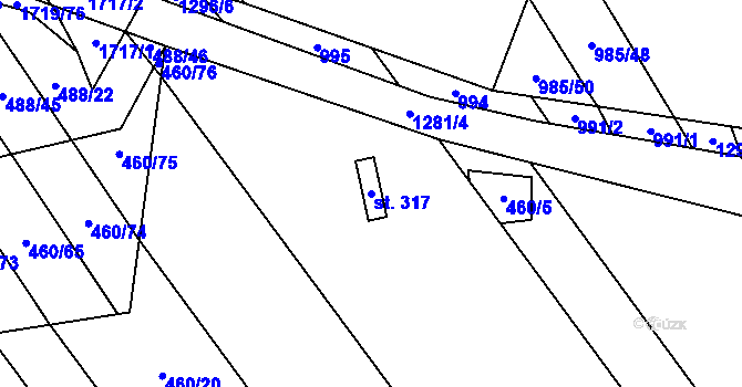 Parcela st. 317 v KÚ Kvítkovice u Otrokovic, Katastrální mapa