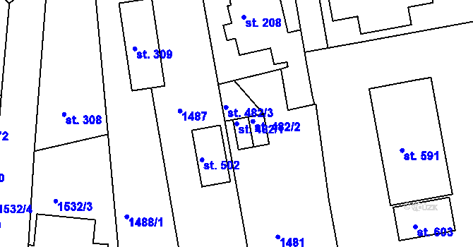 Parcela st. 482/1 v KÚ Kvítkovice u Otrokovic, Katastrální mapa
