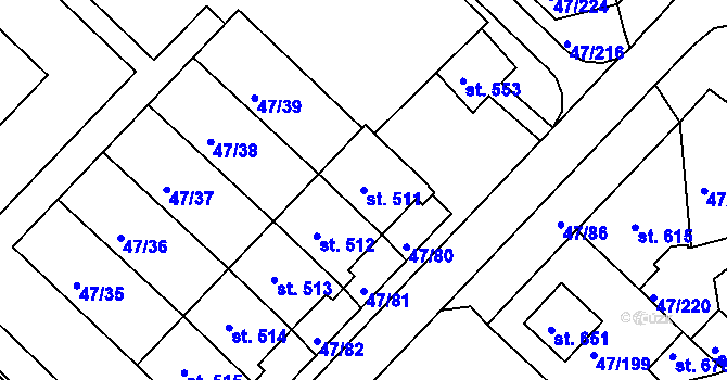 Parcela st. 511 v KÚ Kvítkovice u Otrokovic, Katastrální mapa