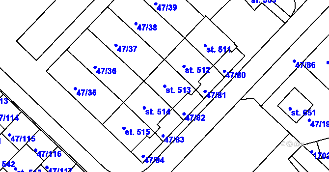Parcela st. 513 v KÚ Kvítkovice u Otrokovic, Katastrální mapa