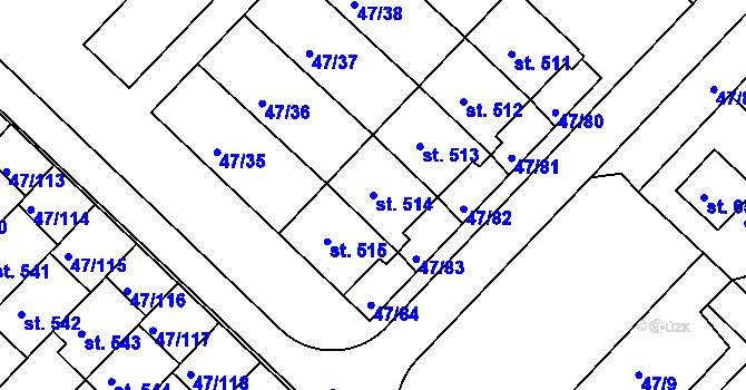 Parcela st. 514 v KÚ Kvítkovice u Otrokovic, Katastrální mapa