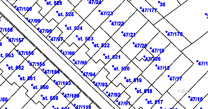 Parcela st. 521 v KÚ Kvítkovice u Otrokovic, Katastrální mapa