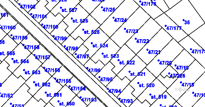 Parcela st. 523 v KÚ Kvítkovice u Otrokovic, Katastrální mapa