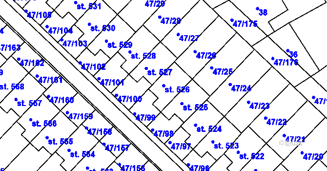 Parcela st. 526 v KÚ Kvítkovice u Otrokovic, Katastrální mapa
