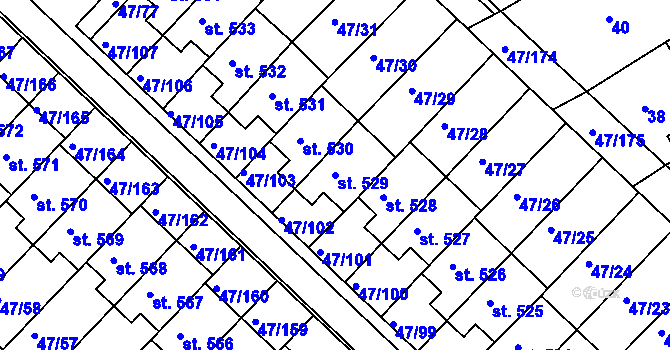 Parcela st. 529 v KÚ Kvítkovice u Otrokovic, Katastrální mapa