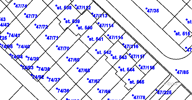 Parcela st. 542 v KÚ Kvítkovice u Otrokovic, Katastrální mapa