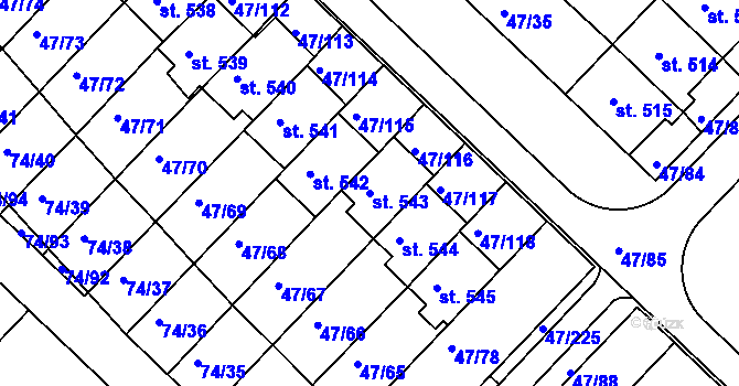 Parcela st. 543 v KÚ Kvítkovice u Otrokovic, Katastrální mapa