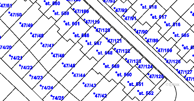 Parcela st. 548 v KÚ Kvítkovice u Otrokovic, Katastrální mapa