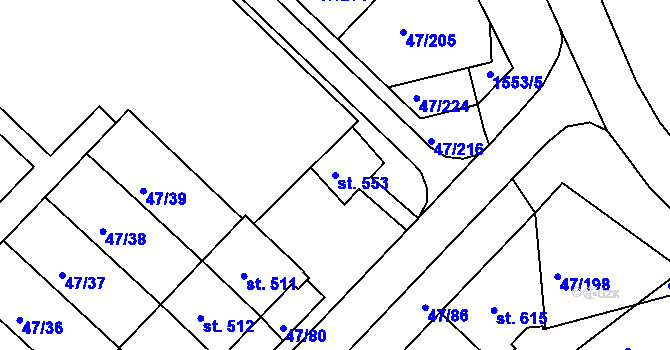 Parcela st. 553 v KÚ Kvítkovice u Otrokovic, Katastrální mapa